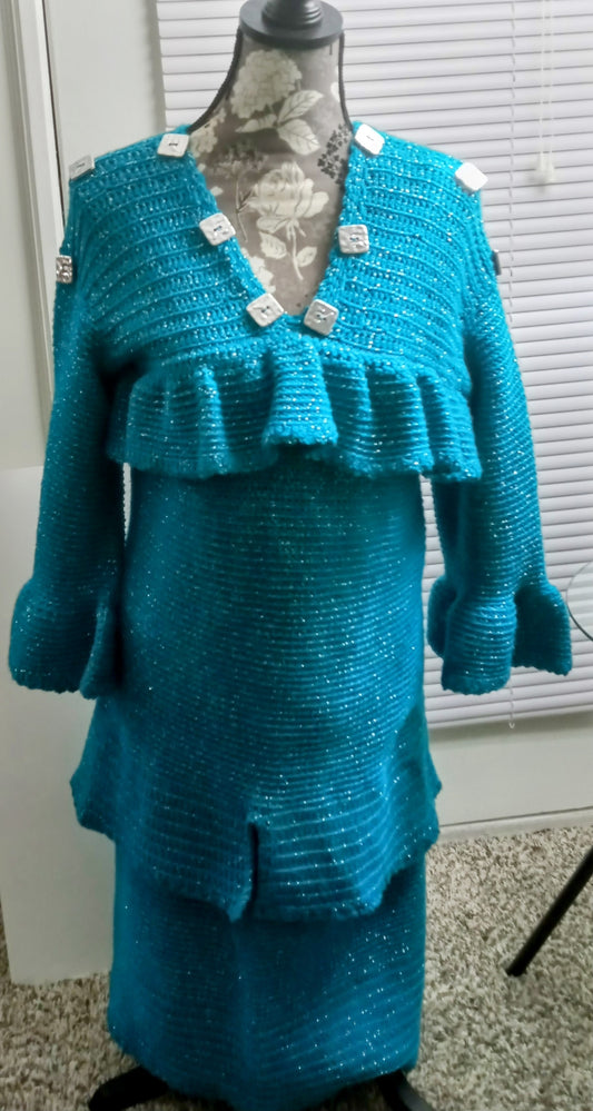 Apparel Corner - Adult Skirt Suit - Turquoise and Silver Streaks