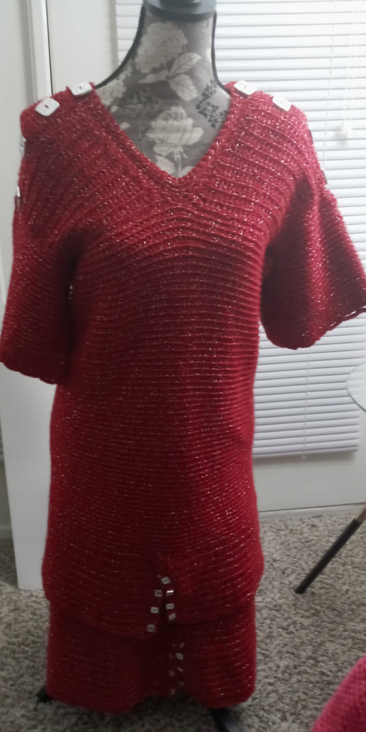Apparel Corner - Adult Skirt Suit - Red Silver Streaked